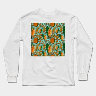 Blue and Orange Native Australian Floral Pattern - CreateArtHistory Long Sleeve T-Shirt